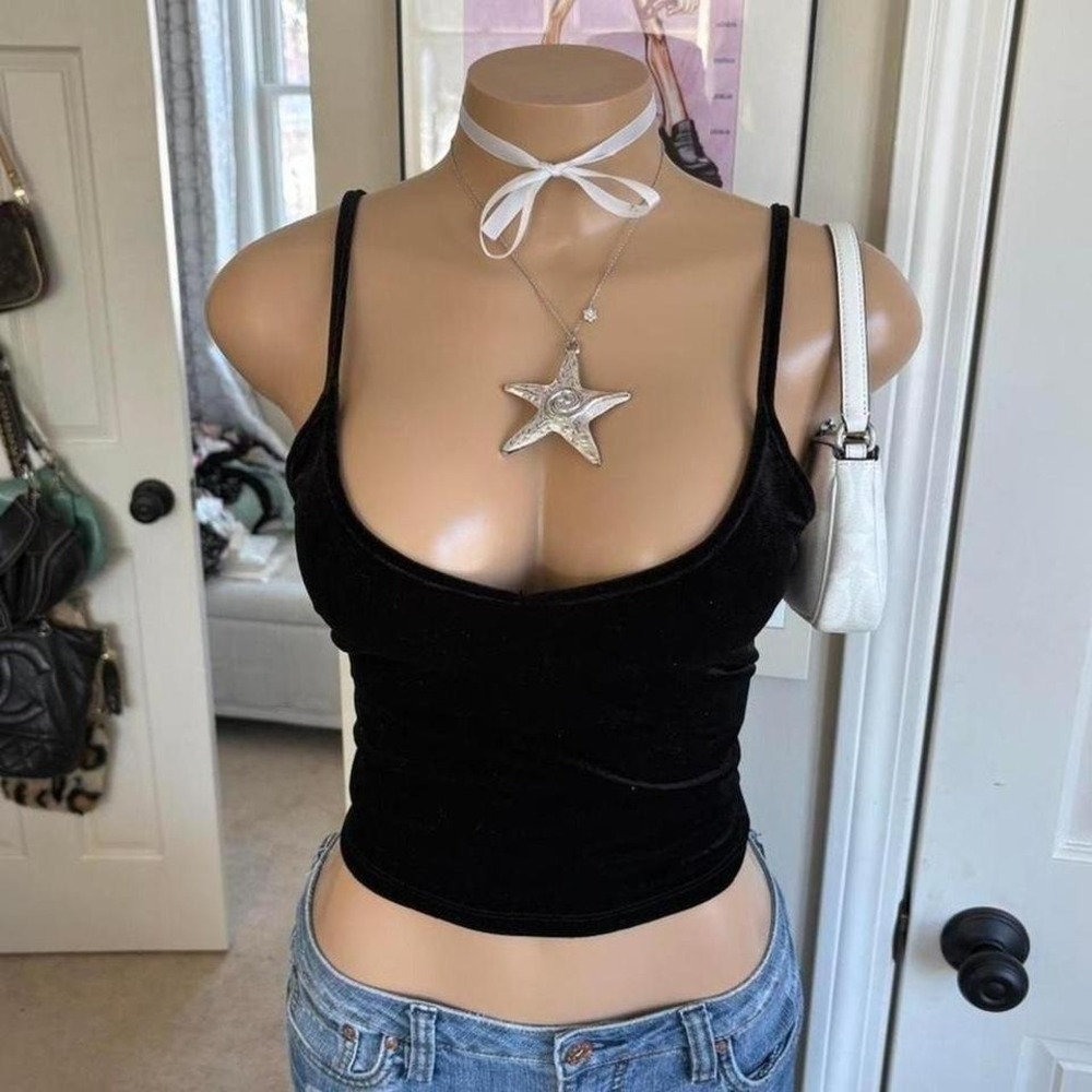 grunge bimbo black velour cami tank top